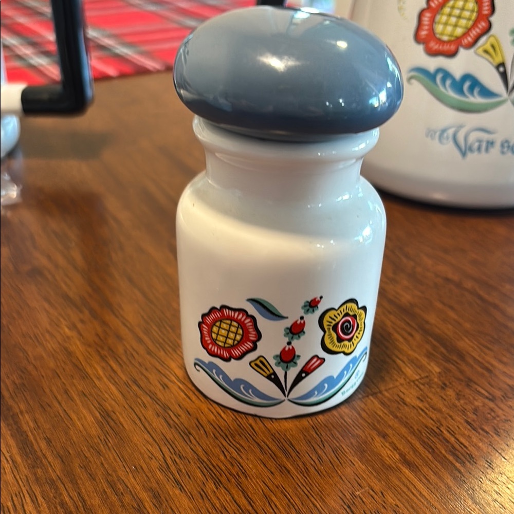 Vintage Berggren Floral Ceramic Jar with Blue Lid